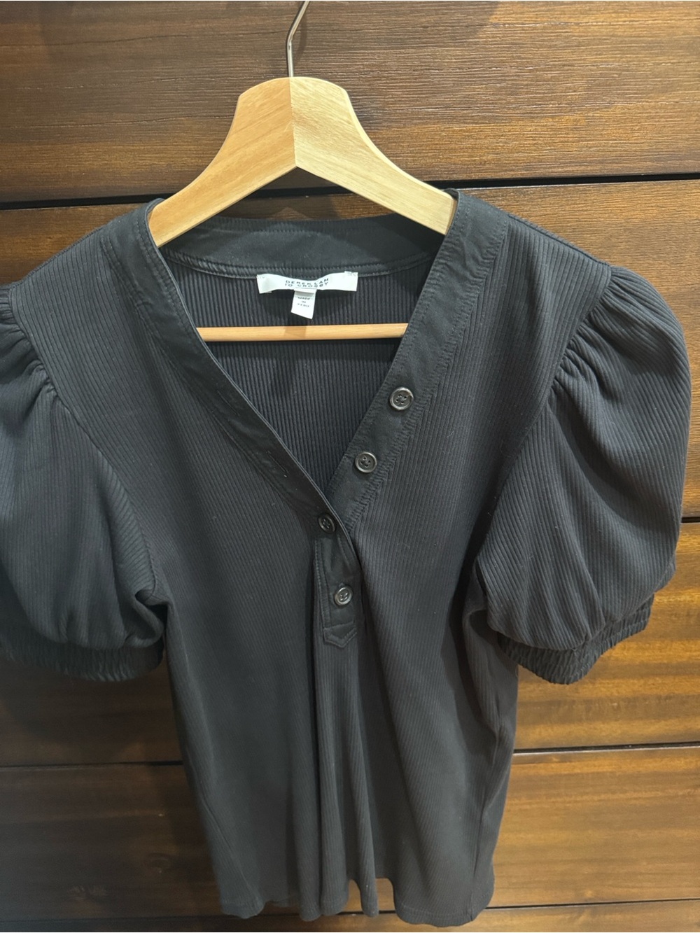 Derek Lam 10 Crosby Black Puff-Sleeve Ribbed V-Neck D